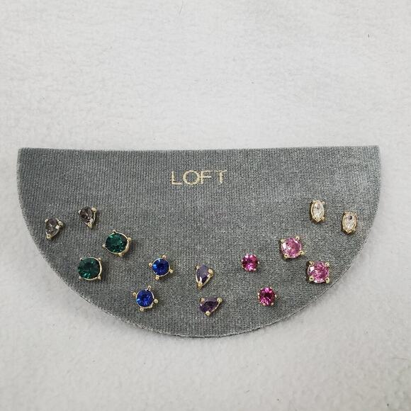 NWT Loft Women’s Set of 7 Multi-Colored Rhinestone Stud Earrings - Picture 1 of 4